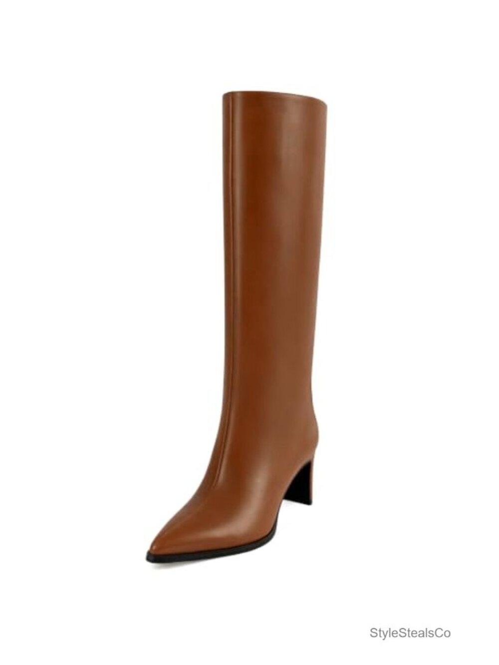 Knee High Boots Faux Leather Pointed Toe Block Heel Tall Womens